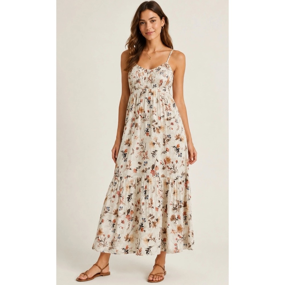 Abercrombie & Fitch Cream Floral Maxi Dress Size L Button Front with Pockets